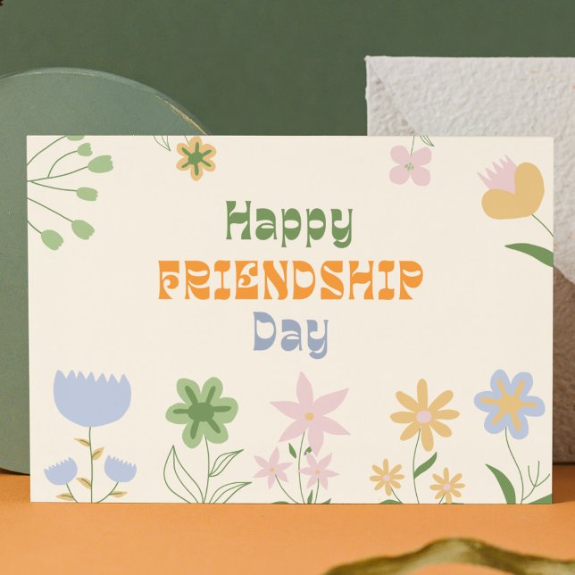 Pastel Green and Orange Floral Friendship Day Holiday Postcard (Creator Uploaded)