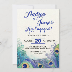 Pastel Green and Peacock Feathers Engagement Party Invitation