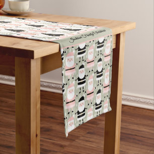 Pastel Green and Pink Christmas Print Medium Table Runner