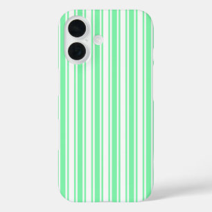 Pastel green and white candy stripes iPhone 16 case