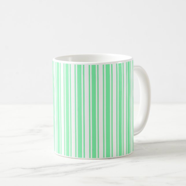 Pastel green and white candy stripes coffee mug (Front Right)