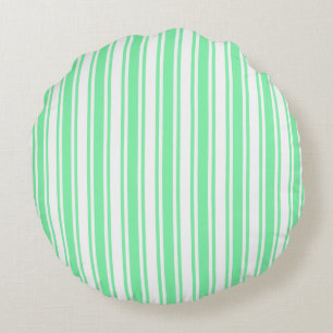 Pastel green and white candy stripes round cushion