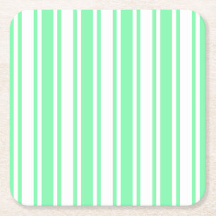 Pastel green and white candy stripes square paper coaster