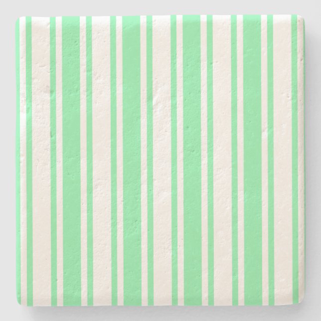 Pastel green and white candy stripes stone coaster (Front)