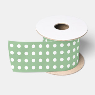 Pastel Green and White Polka Dot Pattern on Satin Ribbon