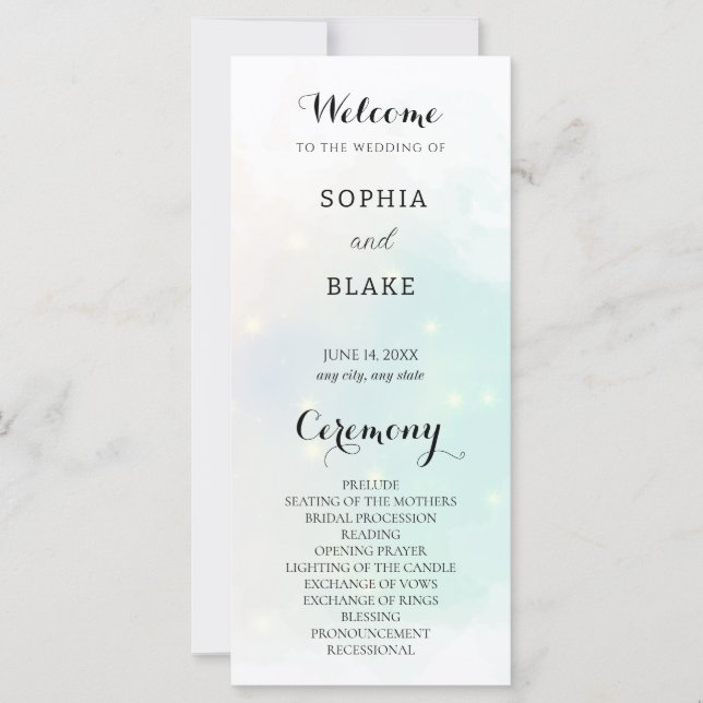 Pastel Green and Yellow Sparkling Wedding Program (Front)