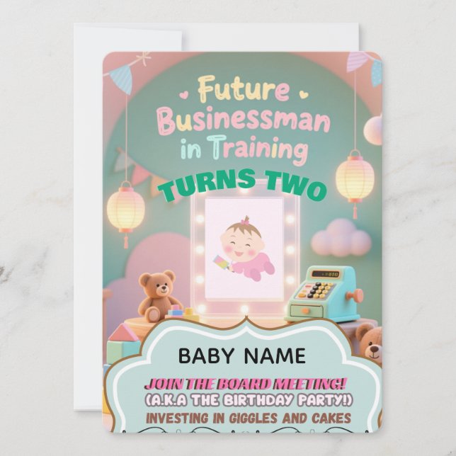 Pastel green Baby Boy Birthday invitation for kids (Front)