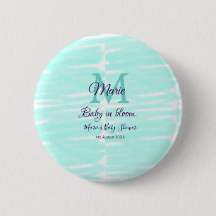 Pastel green baby in bloom monogram baby shower te 6 cm round badge