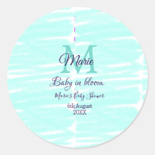 Pastel green baby in bloom monogram baby shower te classic round sticker