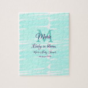 Pastel green baby in bloom monogram baby shower te jigsaw puzzle