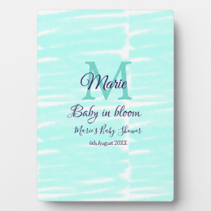 Pastel green baby in bloom monogram baby shower te plaque
