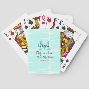 Pastel green baby in bloom monogram baby shower te playing cards