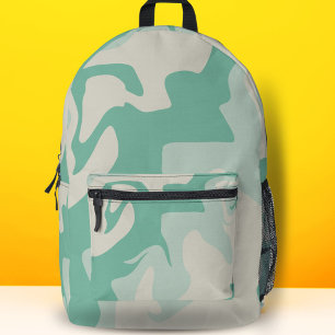 Pastel Green Beige Swirl Pattern Printed Backpack