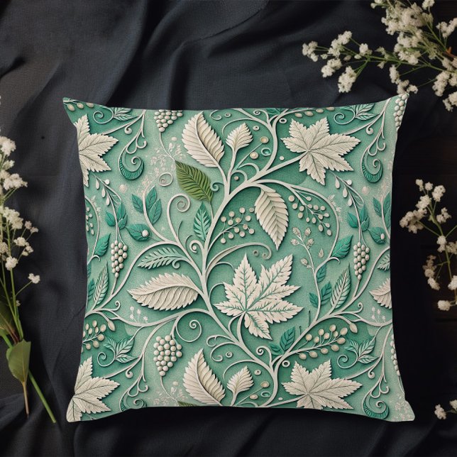 Pastel Green Beige Vintage Botanical Pattern Cushion (Creator Uploaded)