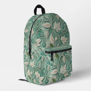 Pastel Green Beige Vintage Botanical Pattern Printed Backpack