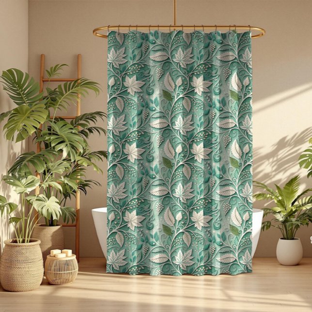 Pastel Green Beige Vintage Botanical Pattern Shower Curtain (Creator Uploaded)