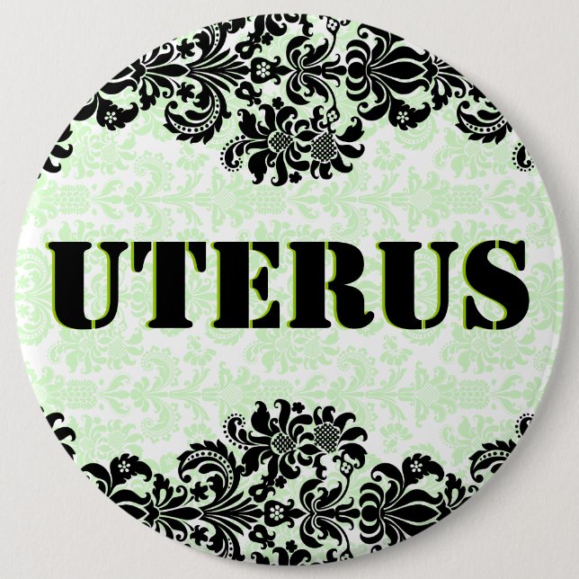 Pastel Green & Black Damas GOP Uterus Obsession 6 Cm Round Badge (Front)