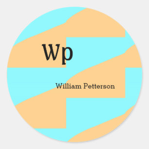 Pastel green blue add name monogram letter title classic round sticker