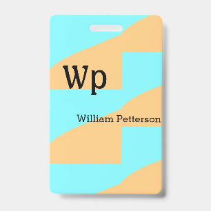 Pastel green blue add name monogram letter title ID badge
