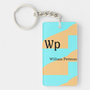 Pastel green blue add name monogram letter title key ring