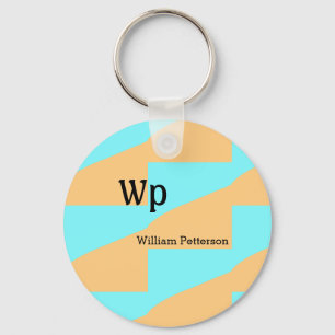 Pastel green blue add name monogram letter title key ring