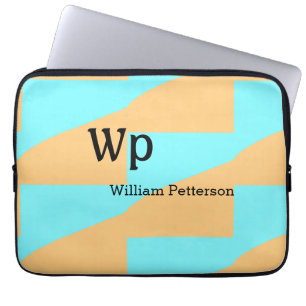 Pastel green blue add name monogram letter title laptop sleeve