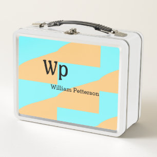 Pastel green blue add name monogram letter title metal lunch box