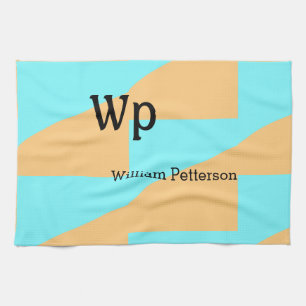 Pastel green blue add name monogram letter title tea towel