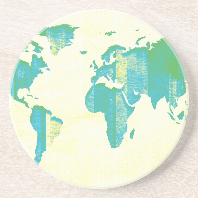 Pastel Green Blue Stripes Map Coaster (Front)