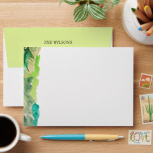 Pastel Green Blue Watercolor Monogrammed Envelope