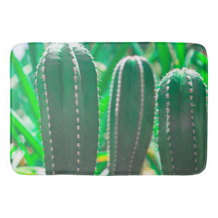 Pastel Green cactus plant leaves Bath Mat
