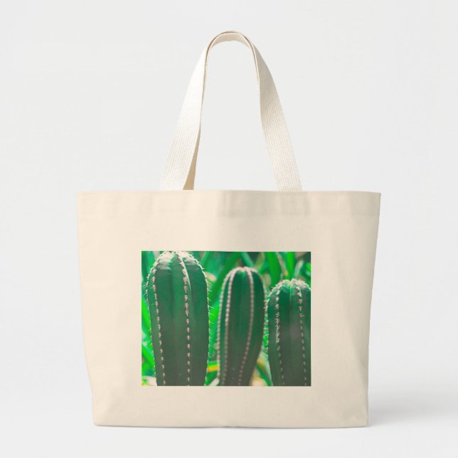Pastel Green cactus plant leaves Large Tote Bag (Front)