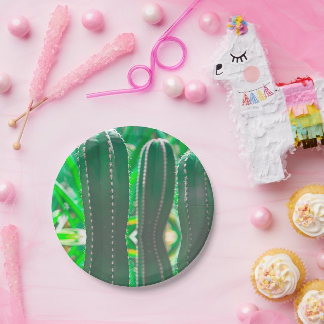 Pastel Green cactus plant leaves pastel Paper Plate (Party)