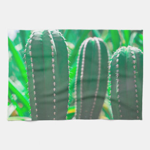 Pastel Green cactus plant leaves Tea Towel