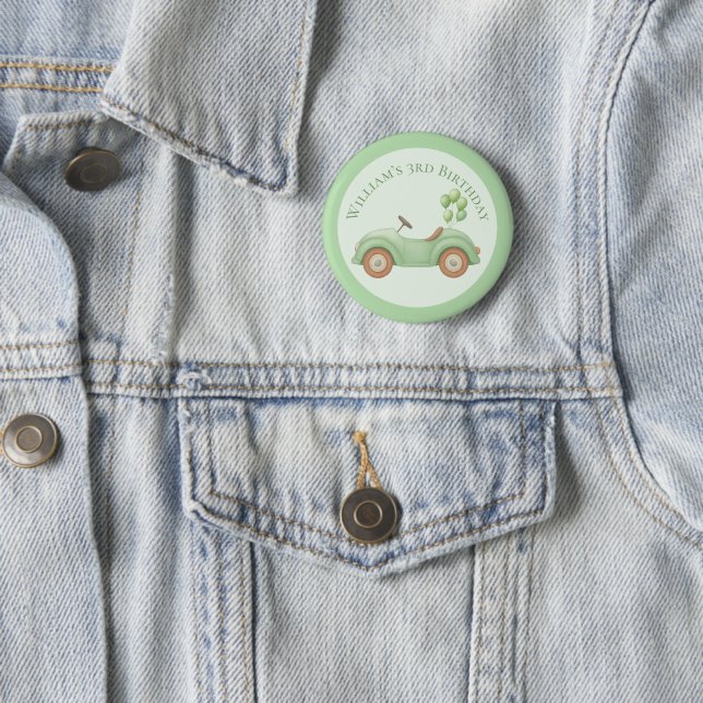 Pastel Green Car & Balloon Custom Button (In Situ)