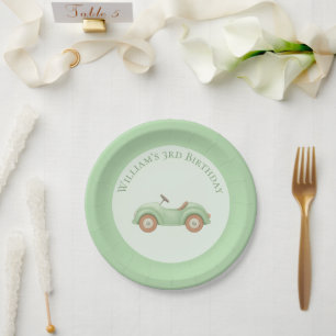 Pastel Green Car & Balloon Paper Plates