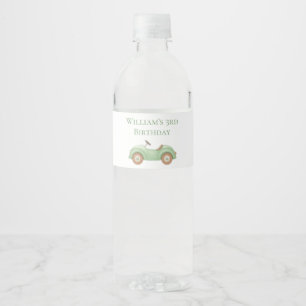 Pastel Green Car & Balloon Water Bottle Label