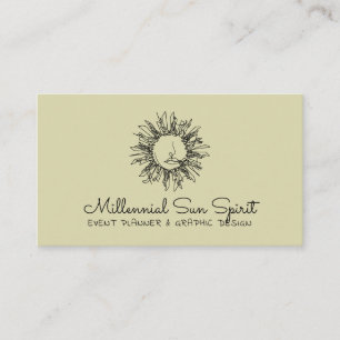 Pastel Green Celestial Sun Face Business Card