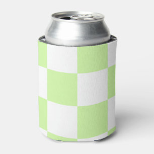 Pastel Green Chequerboard Retro Modern Checks  Can Cooler