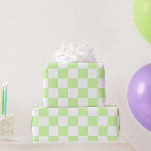 Pastel Green Chequered Cute Retro Plaid Pattern  Wrapping Paper