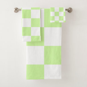 Pastel Green Chequered Gingham Pattern Bath Towel Set