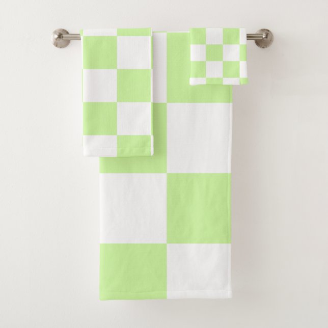 Pastel Green Chequered Gingham Pattern Bath Towel Set (Insitu)