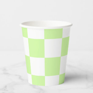 Pastel Green Chequered Gingham Pattern Paper Cups