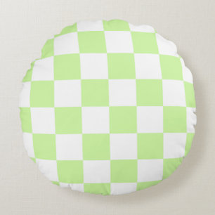 Pastel Green Chequered Gingham Pattern Round Cushion