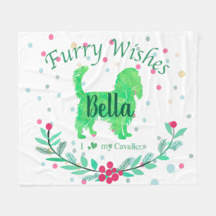 Pastel Green Christmas - Cavalier Custom Name Fleece Blanket