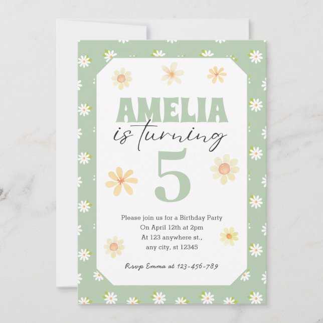 Pastel Green Daisy Birthday Invitation Any Age (Front)