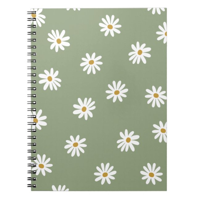 Pastel Green Daisy Flower Notebook (Front)