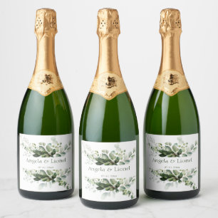 Pastel Green Eucalyptus Foliage Elegance Wedding Sparkling Wine Label