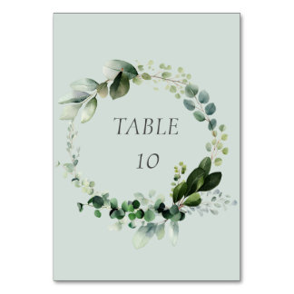 Pastel Green Eucalyptus Foliage Elegance Wedding Table Number