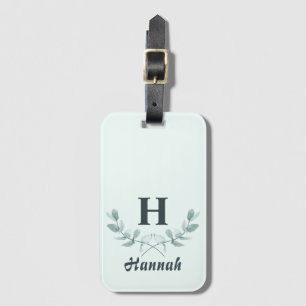 Pastel Green Eucalyptus Leaf Classic Monogram Luggage Tag